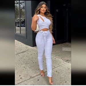 Fashion Nova White Cutout Tie-Waist Skinny Jumpsuit